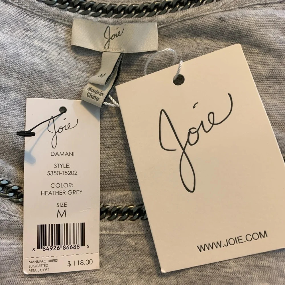 Joie Grey Damani Chain Detail T Shirt M NWT - Picture 5 of 6